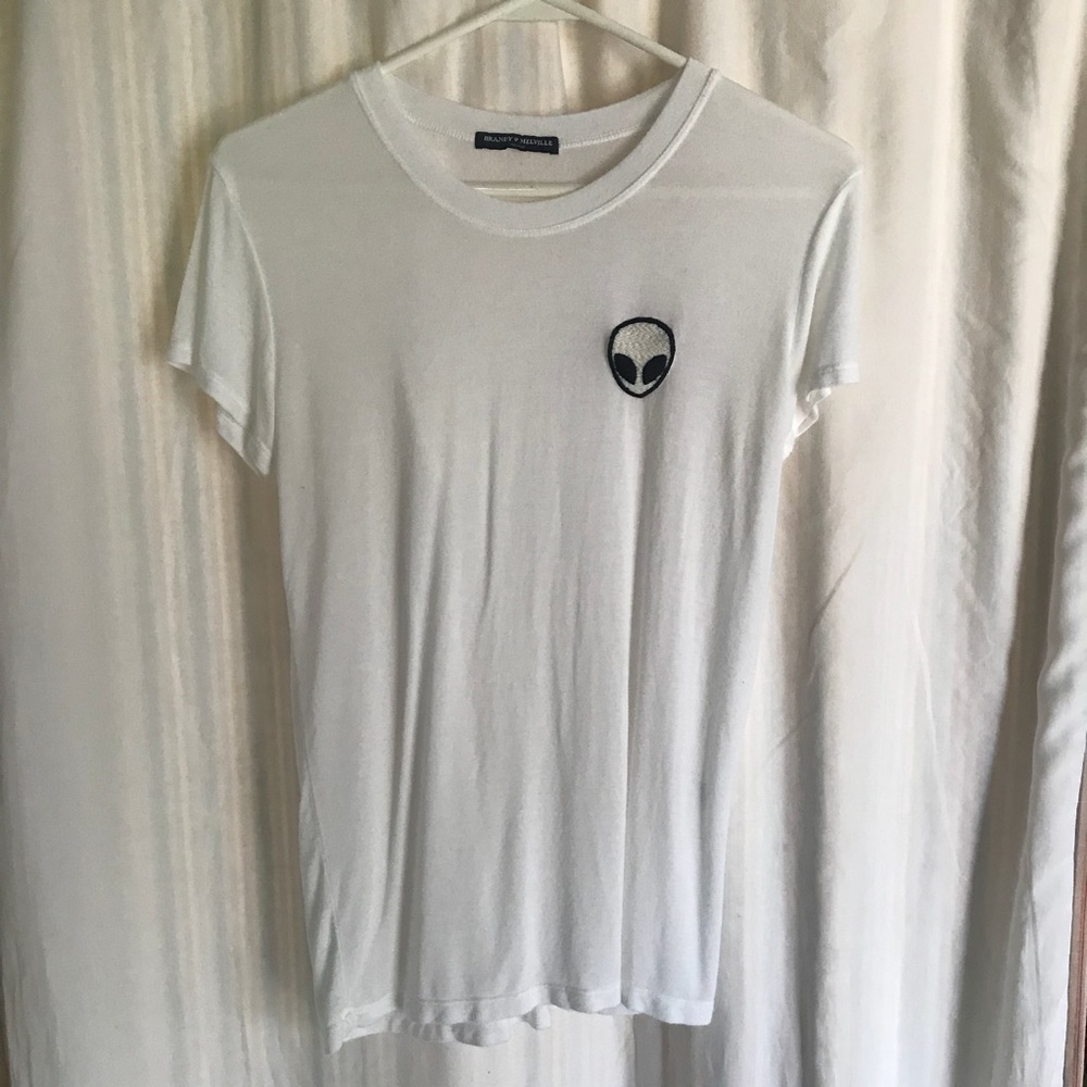 BRANDY MELVILLE White Alien Patch T Shirt